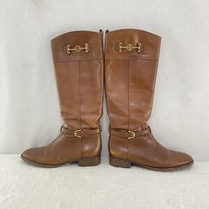 $495 TORY BURCH Nadine BROWN LEATHER Horse Bit Equestrian BOOTS Size 11 #5207
